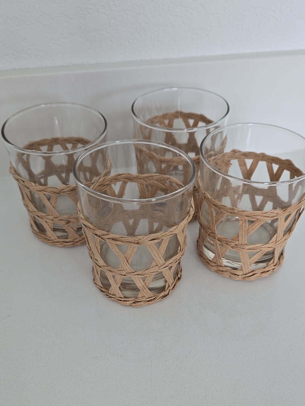 Amanda Lindroth Set of 4 Glass Tumblers with Woven Rattan Sleeves